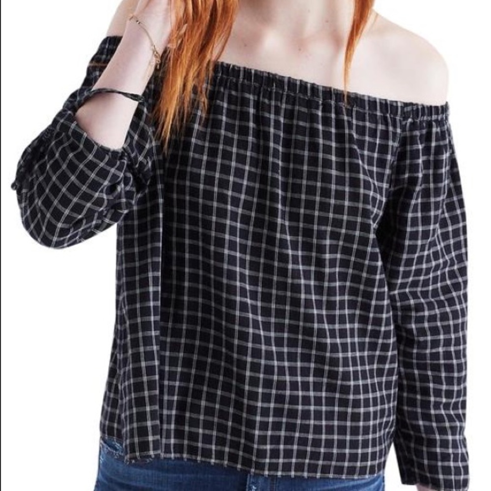 Off-Shoulder Black Plaid Women's Top